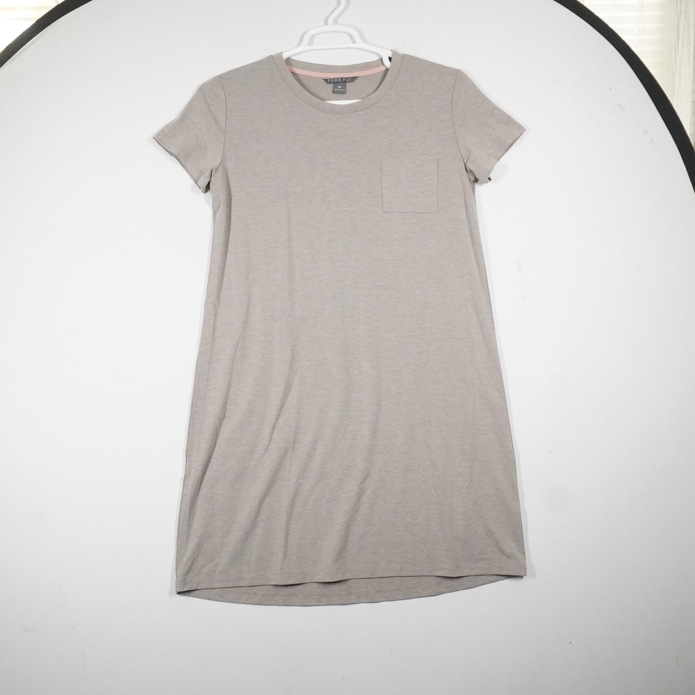 Free Fly Bamboo T-Shirt Dress Women M Gray Short Sleeve Pocket Casual Athleisure